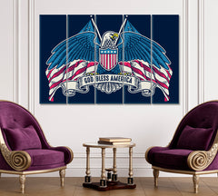 GOD BLESS AMERICA Eagle Wings American Flag Vintage Style Poster Posters, Flags Giclee Print Artesty   