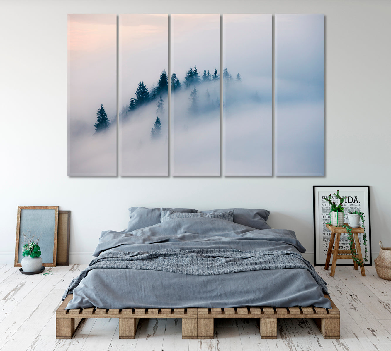 Foggy Mountain Landscape Misty Forest Canvas Print Scenery Landscape Fine Art Print Artesty 5 panels 36" x 24" 