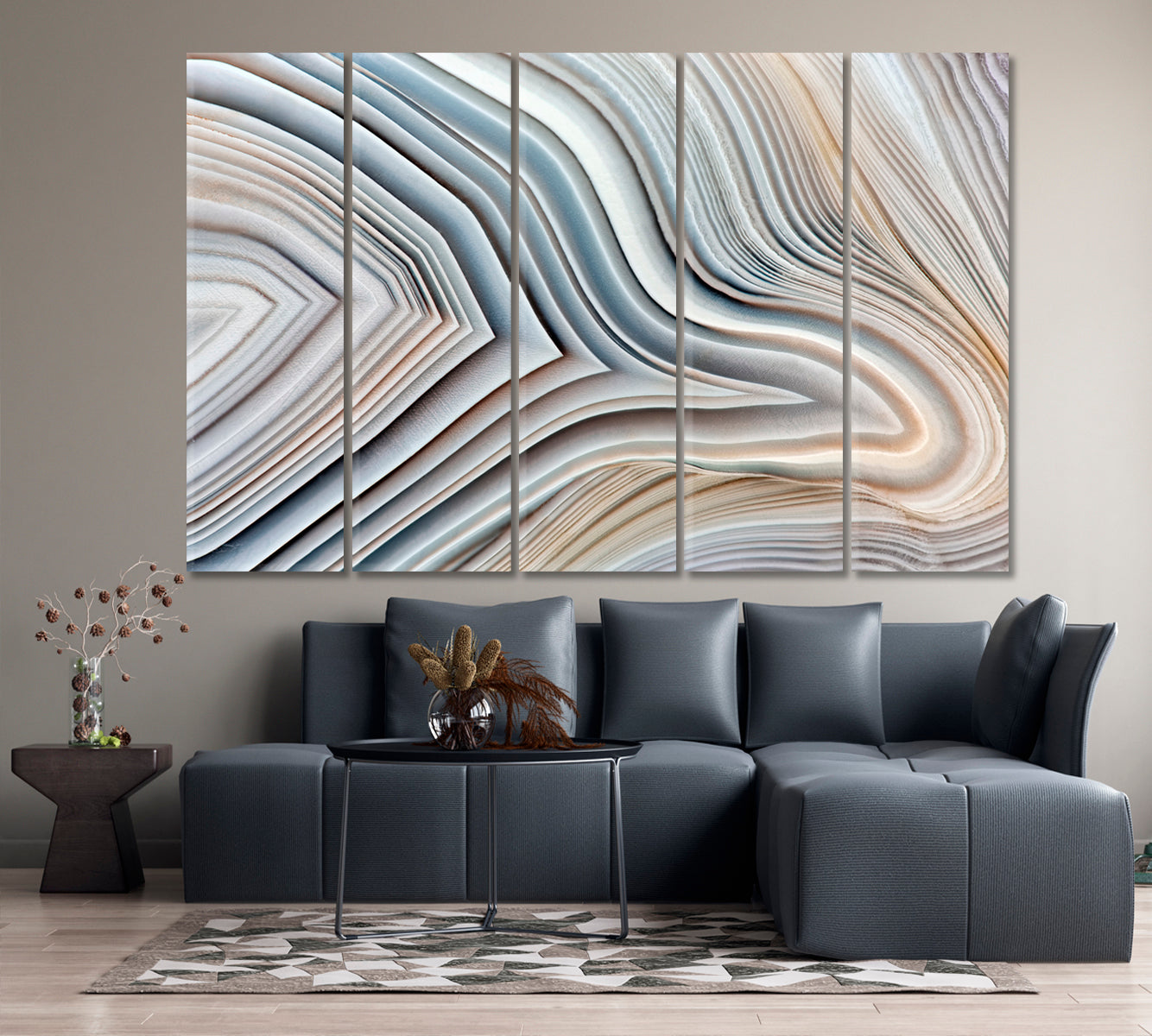 MARBLE ABSTRACT NATURALISM Amazing Agate Banded Crystal Fluid Art, Oriental Marbling Canvas Print Artesty 5 panels 36" x 24" 
