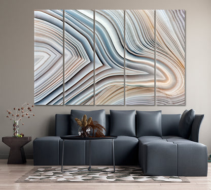 MARBLE ABSTRACT NATURALISM Amazing Agate Banded Crystal Fluid Art, Oriental Marbling Canvas Print Artesty 5 panels 36" x 24" 