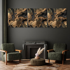 BLACK WITH GOLD EFFECT Marble Swirls Luxury Pattern Trendy Canvas Print - Square Abstract Art Print Artesty   