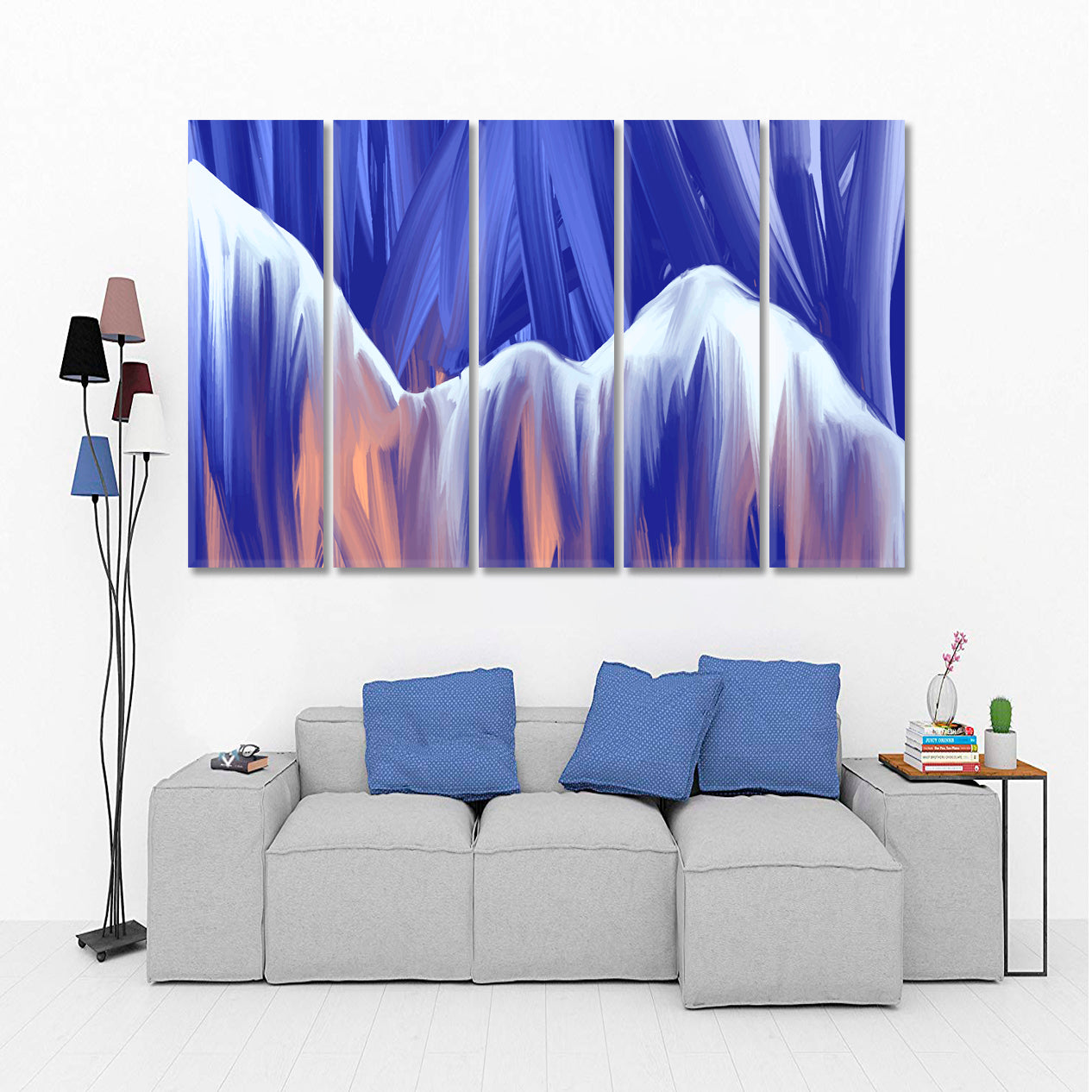 Purple Peach Brush Strokes Abstract Mountains Landscape Modern Art Abstract Art Print Artesty 5 panels 36" x 24" 