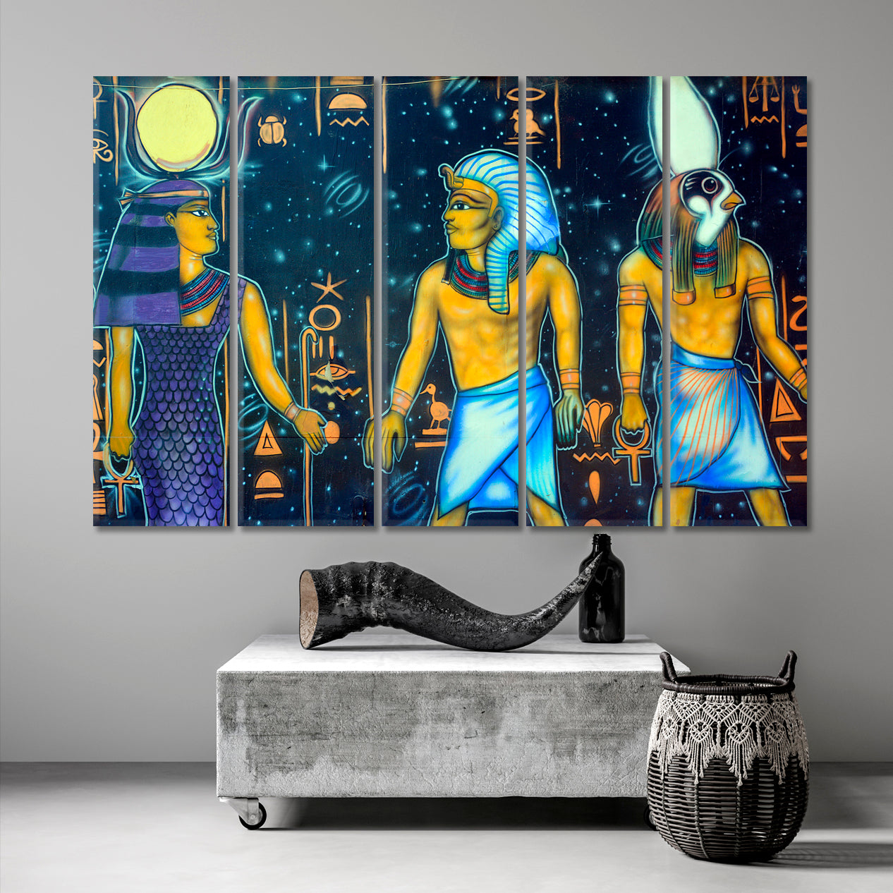 GRAFFITI San Diego CA USA Street Art Egyptian Gods Amazing Canvas Print Street Art Canvas Print Artesty 5 panels 36" x 24" 