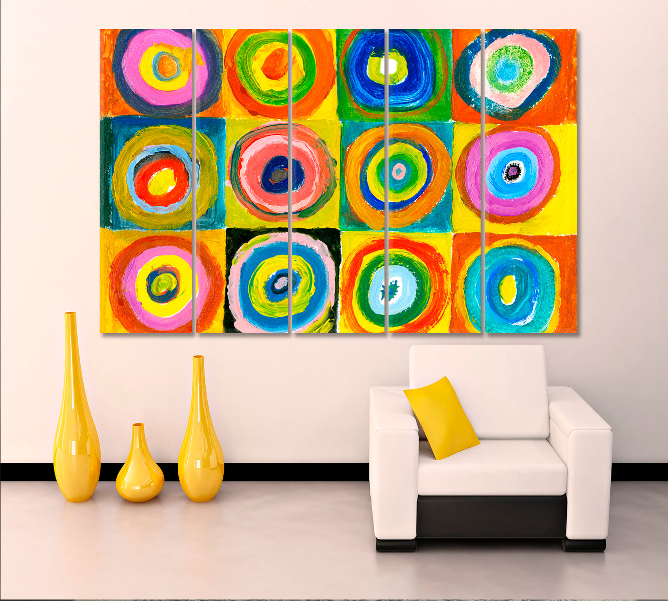 Modern Abstract Colored Circles Wassily Kandinsky Style Artwork Abstract Art Print Artesty 5 panels 36" x 24" 