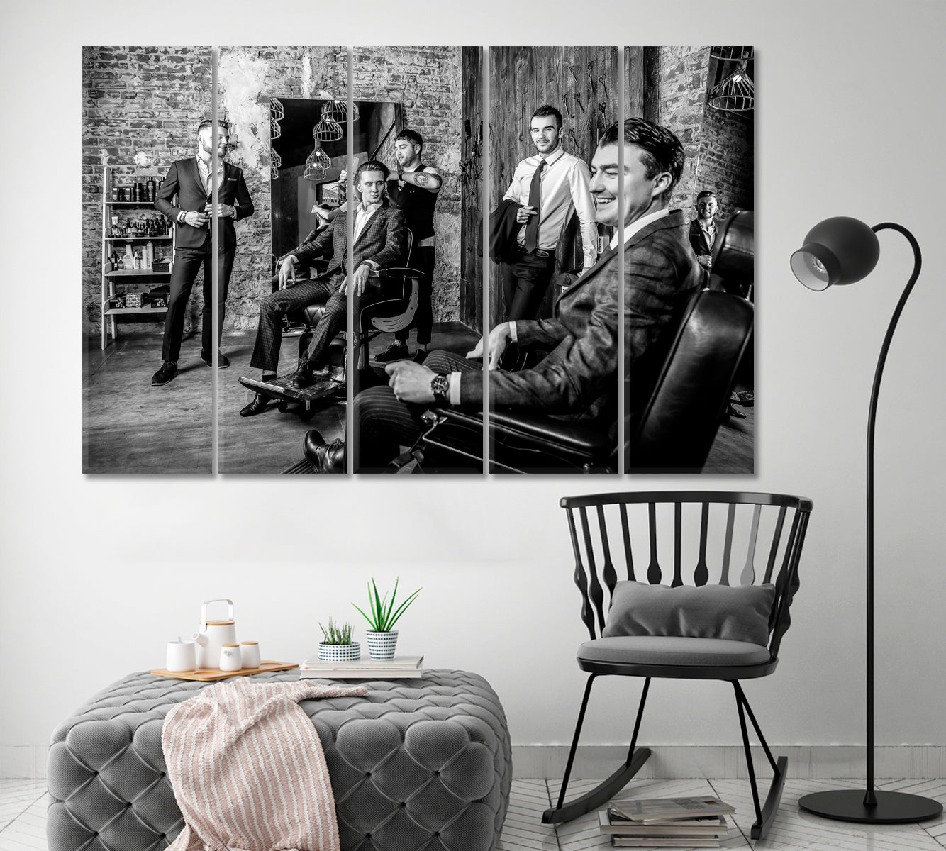 Elegant Man Barbershop Black-white Beauty Salon Artwork Prints Artesty 5 panels 36" x 24" 