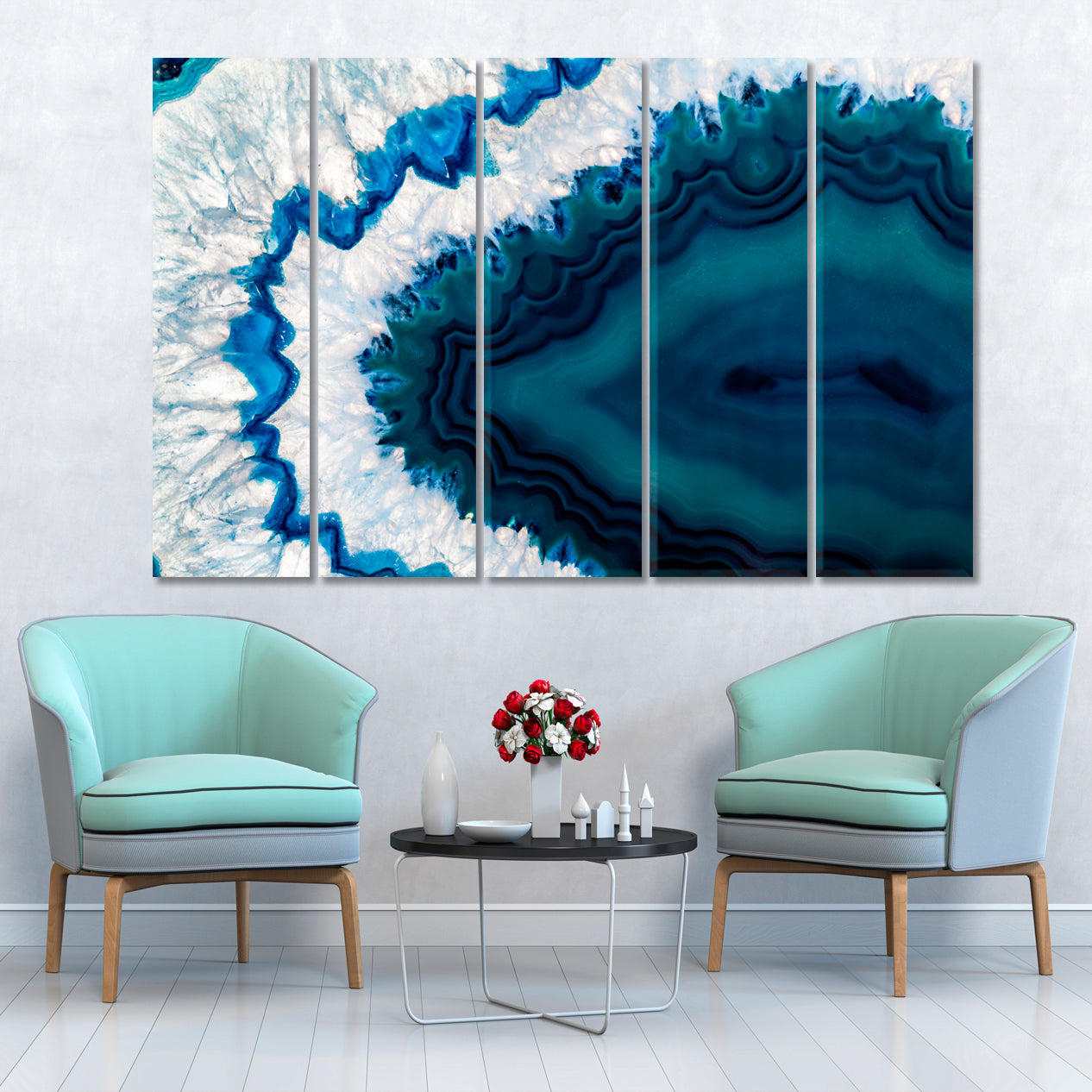 GEODE AGATE Cross-section Brazilian Blue Geo Crystal Marble Abstract Art Print Artesty 5 panels 36" x 24" 