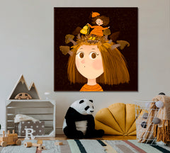 THOUGHTS Getting Into Big Head Surreal Kids Fairy Nursery Art Canvas Print | Square Panel Kids Room Canvas Art Print Artesty   