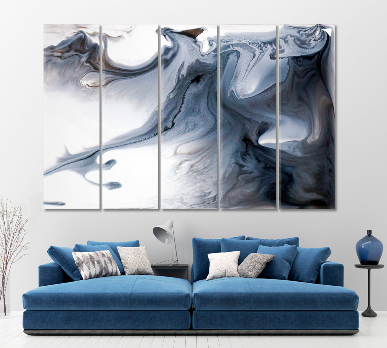 Abstract Gray Flow Clouds Painting Fluid Art, Oriental Marbling Canvas Print Artesty   