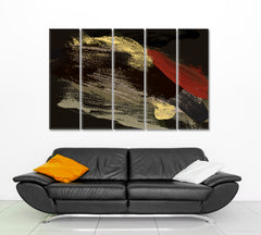Red Yellow Khaki Brush Strokes Of Fat Paint On Black Modern Art Abstract Art Print Artesty 5 panels 36" x 24" 