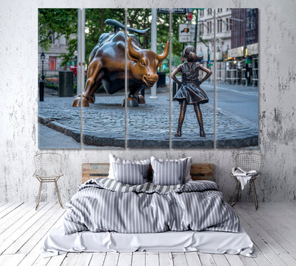 Charging Bull Manhattan New York City Famous Landmark Famous Landmarks Artwork Print Artesty 5 panels 36" x 24" 