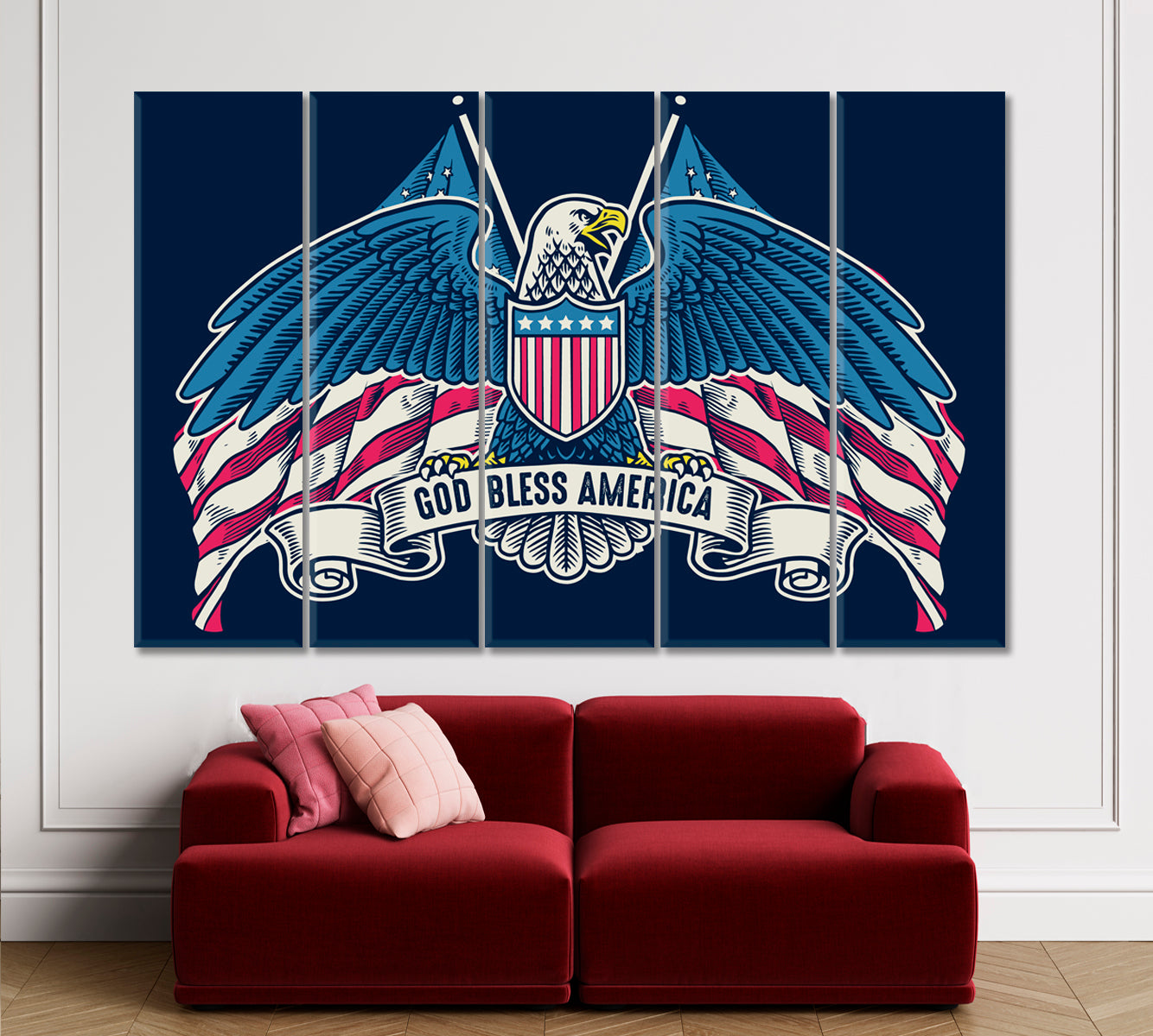GOD BLESS AMERICA Eagle Wings American Flag Vintage Style Poster Posters, Flags Giclee Print Artesty 5 panels 36" x 24" 