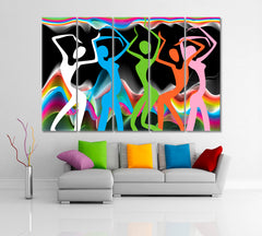SPORT AND FITNESS Colorful Stylized Silhouettes Dancing Girls Motivation Sport Poster Print Decor Artesty 5 panels 36" x 24" 