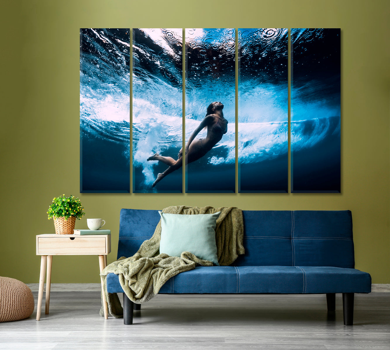 UNDERWATER | Diver Under-barrel Wave Canvas Print Nautical, Sea Life Pattern Art Artesty   