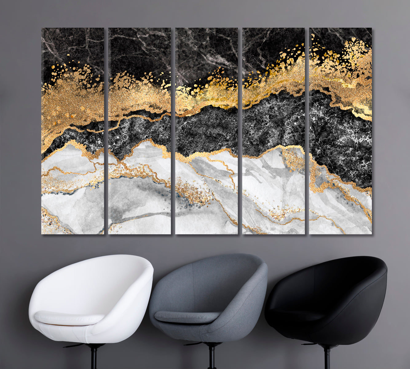 Marble Black White Gold Abstract Contemporary Decorative Marbling Pattern Giclée Print Fluid Art, Oriental Marbling Canvas Print Artesty   