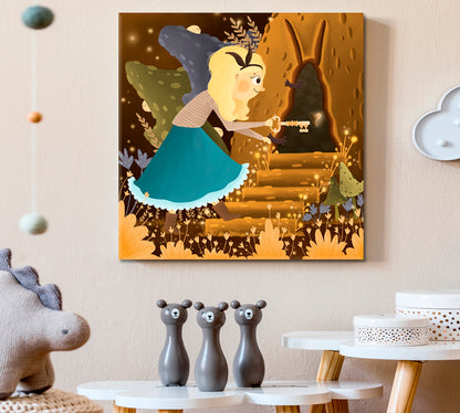 SECRET DOOR Alice in Wonderland Sweet Kids Baby Nursery Wall Art Canvas Print | Square Panel TV, Cartoons Wall Art Canvas Artesty   