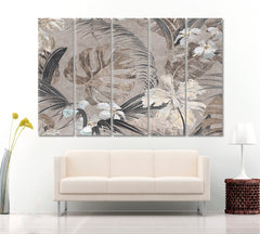 Tender Beige Tropical Leaves Abstraction Tropical, Exotic Art Print Artesty 5 panels 36" x 24" 