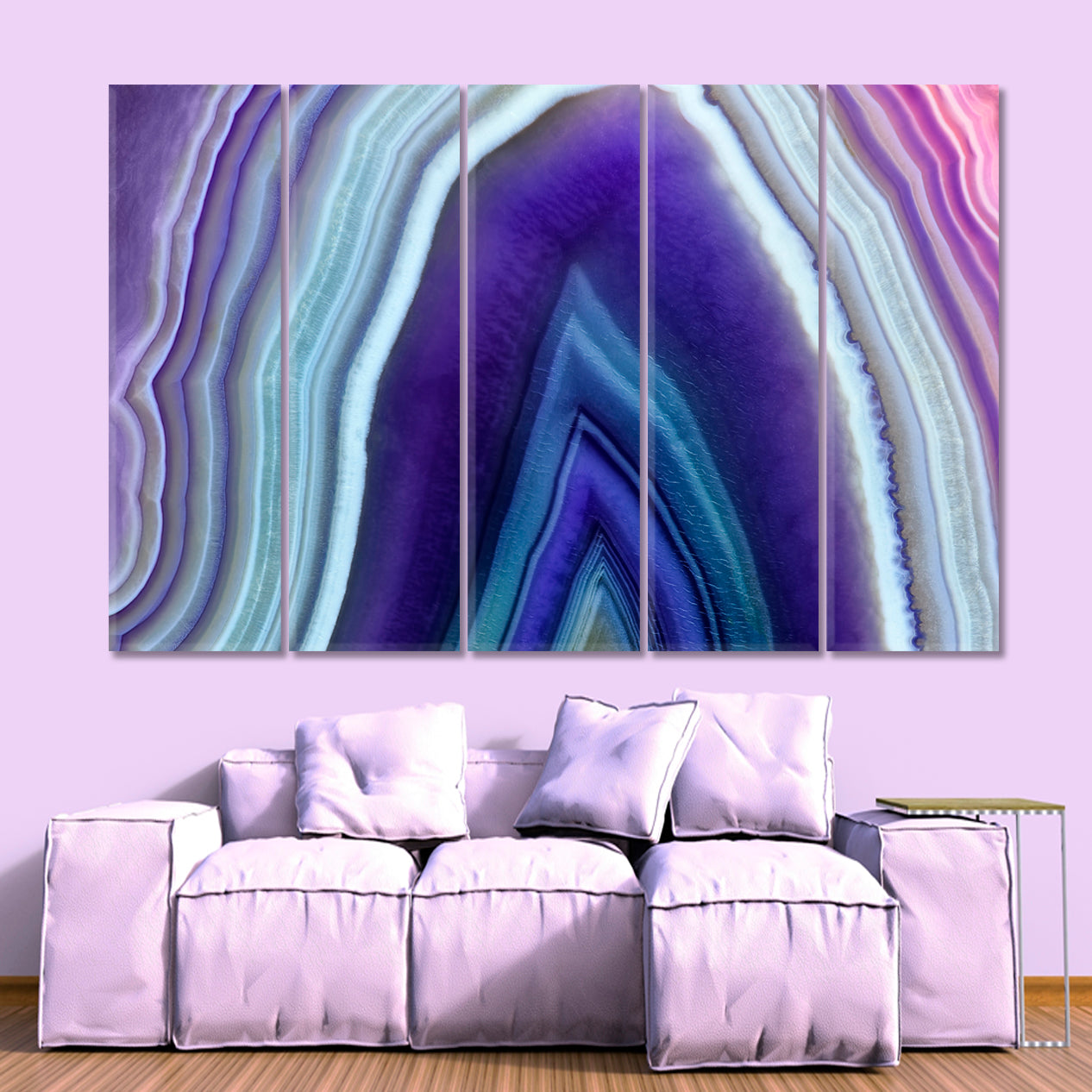 Amazing Violet Agate Crystal Cross Section Purple Abstract Structure Abstract Art Print Artesty 5 panels 36" x 24" 