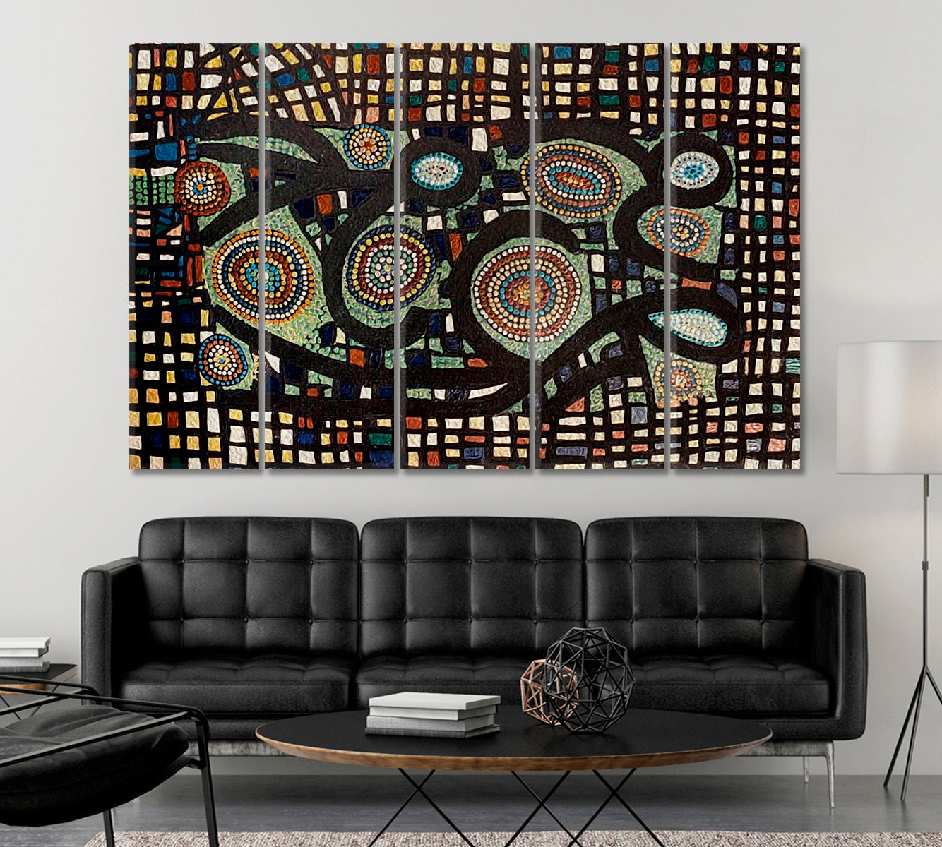 GEOMETRIC ABSTRACTION Futuristic Pattern Unique Composition Contemporary Art Artesty 5 panels 36" x 24" 