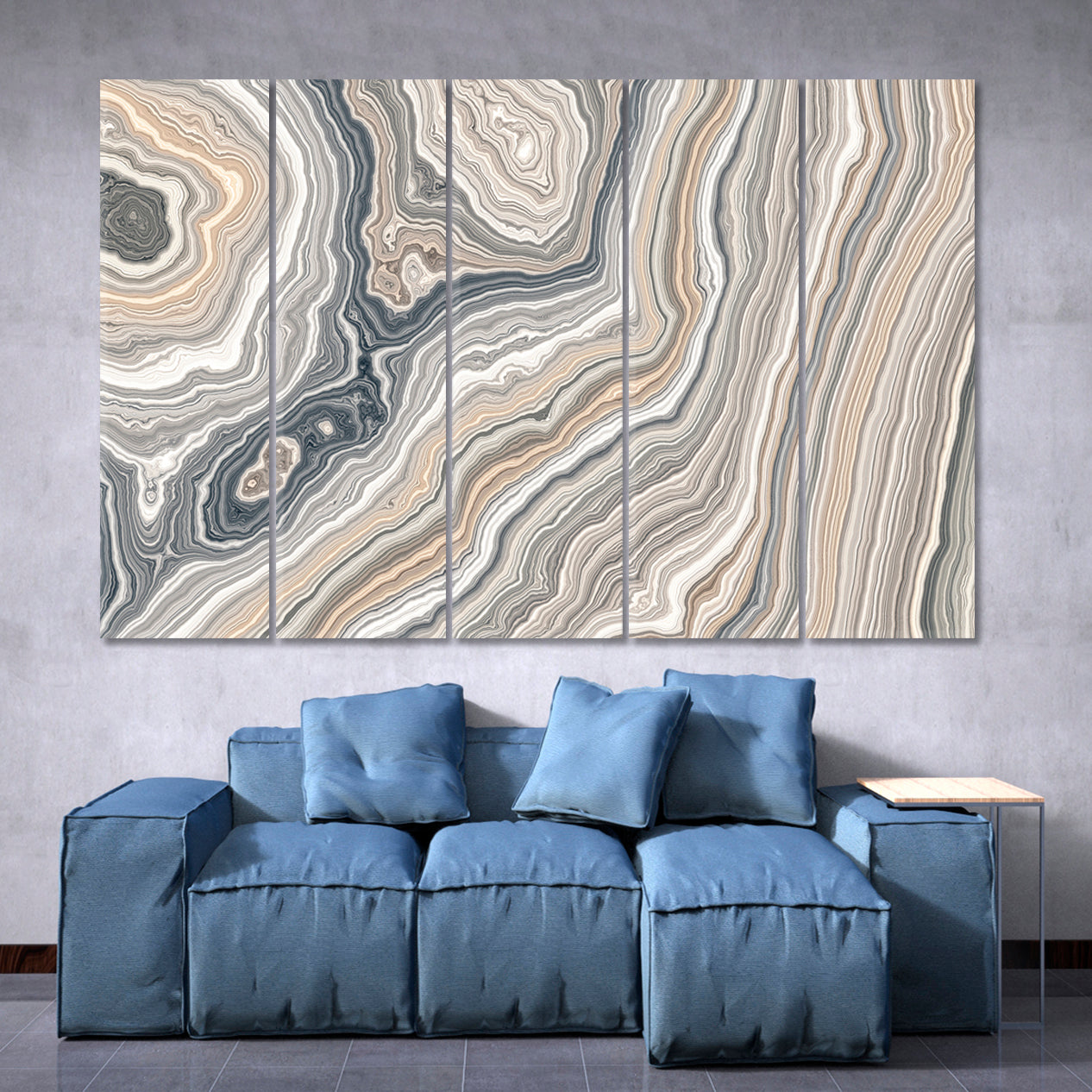 Beautiful Curly Marble Texture Abstract Pastel Grey Beige Swirls Fluid Art, Oriental Marbling Canvas Print Artesty   