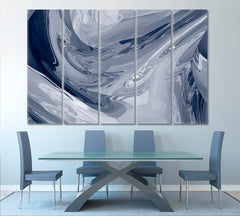 Beautiful Gray Liquid Abstract Chrome Metallic Effect Poster Fluid Art, Oriental Marbling Canvas Print Artesty 5 panels 36" x 24" 
