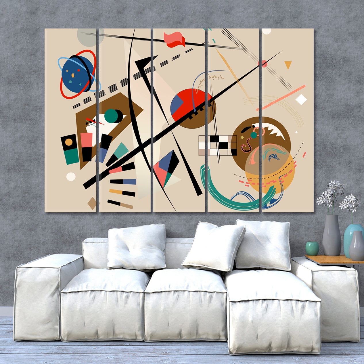 Geometric Curved Shapes Expressionism Abstract Style Contemporary Art Artesty 5 panels 36" x 24" 