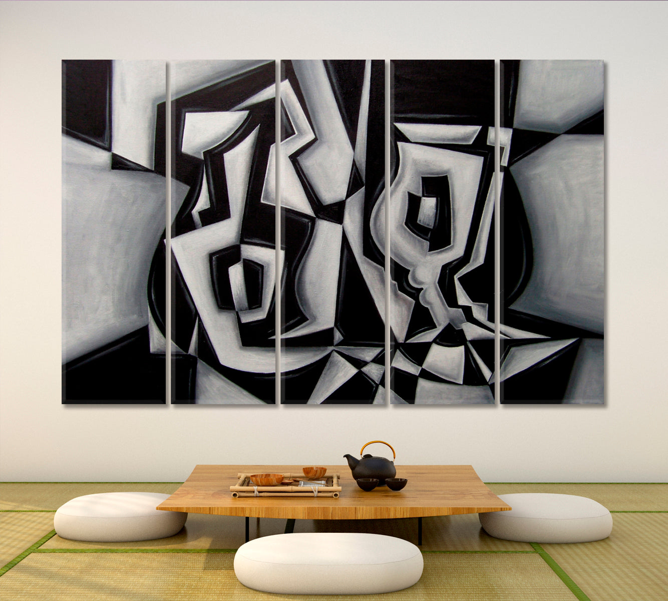 Cubism Style Abstract Black White Glass Bottle Cubist Trendy Large Art Print Artesty   