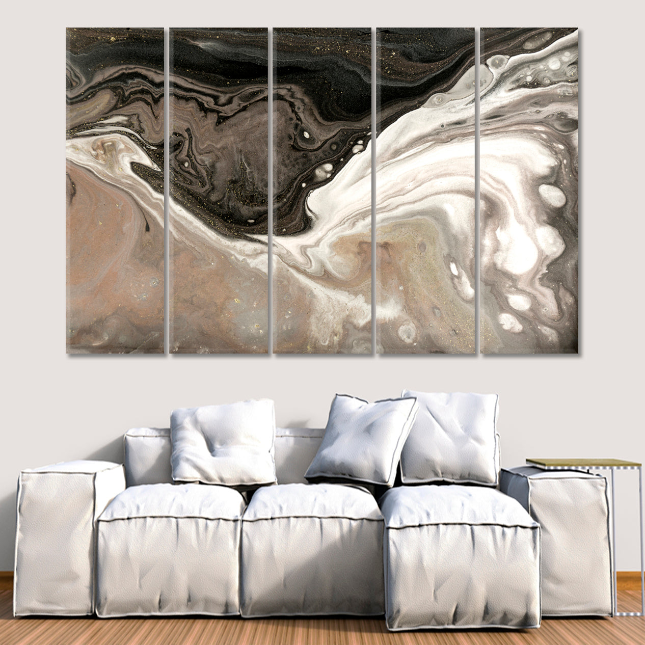 PEARL Stylized Marble Acrylic Mixed Pouring Pattern Fluid Art, Oriental Marbling Canvas Print Artesty 5 panels 36" x 24" 