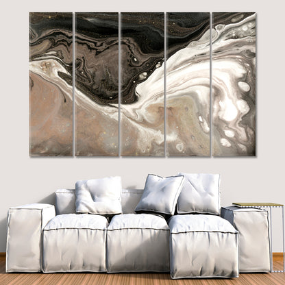 PEARL Stylized Marble Acrylic Mixed Pouring Pattern Fluid Art, Oriental Marbling Canvas Print Artesty 5 panels 36" x 24" 