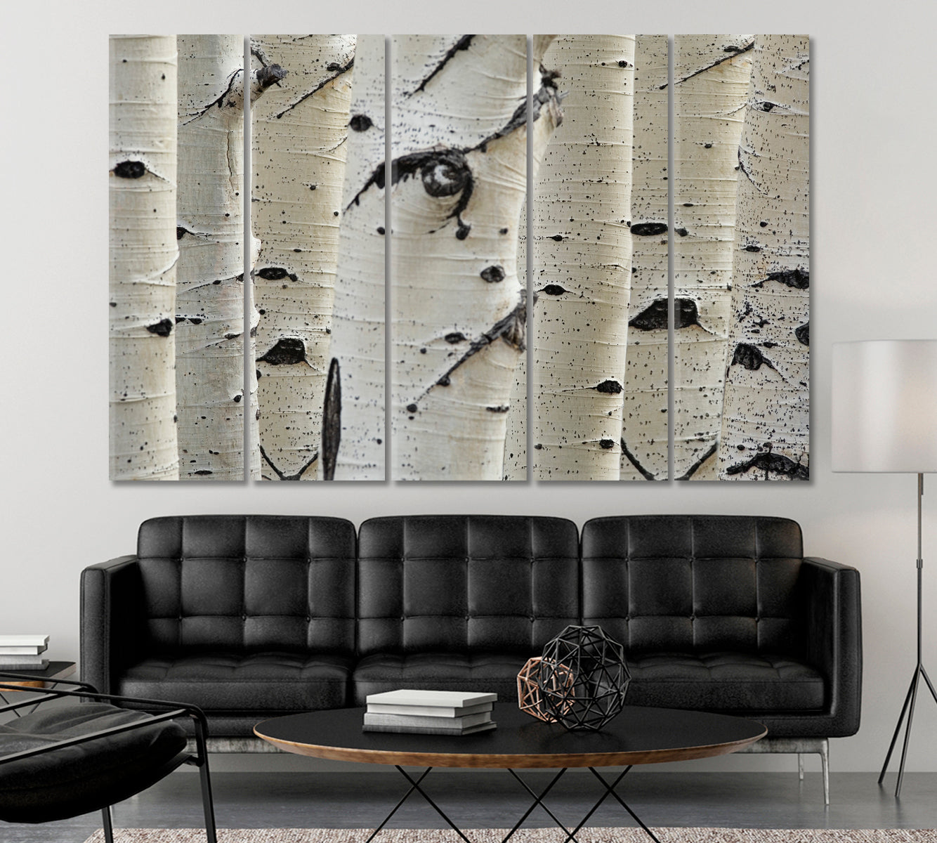 Birch Trees Row Close-up Trunks Nature Wall Canvas Print Artesty 5 panels 36" x 24" 