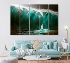 HURRICANE Sailing Ship Tsunami Storm Ocean Big Waves Nautical, Sea Life Pattern Art Artesty   