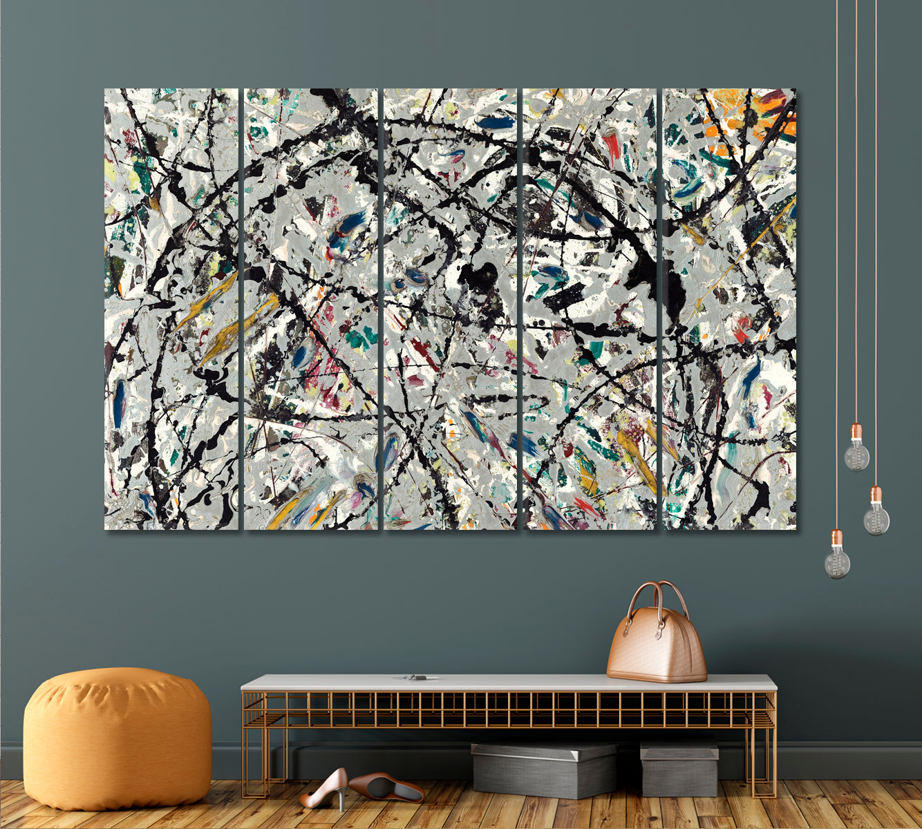 MODERN DRIP ART Jackson Pollock Motives Famous Splatter Artwork Contemporary Art Artesty 5 panels 36" x 24" 