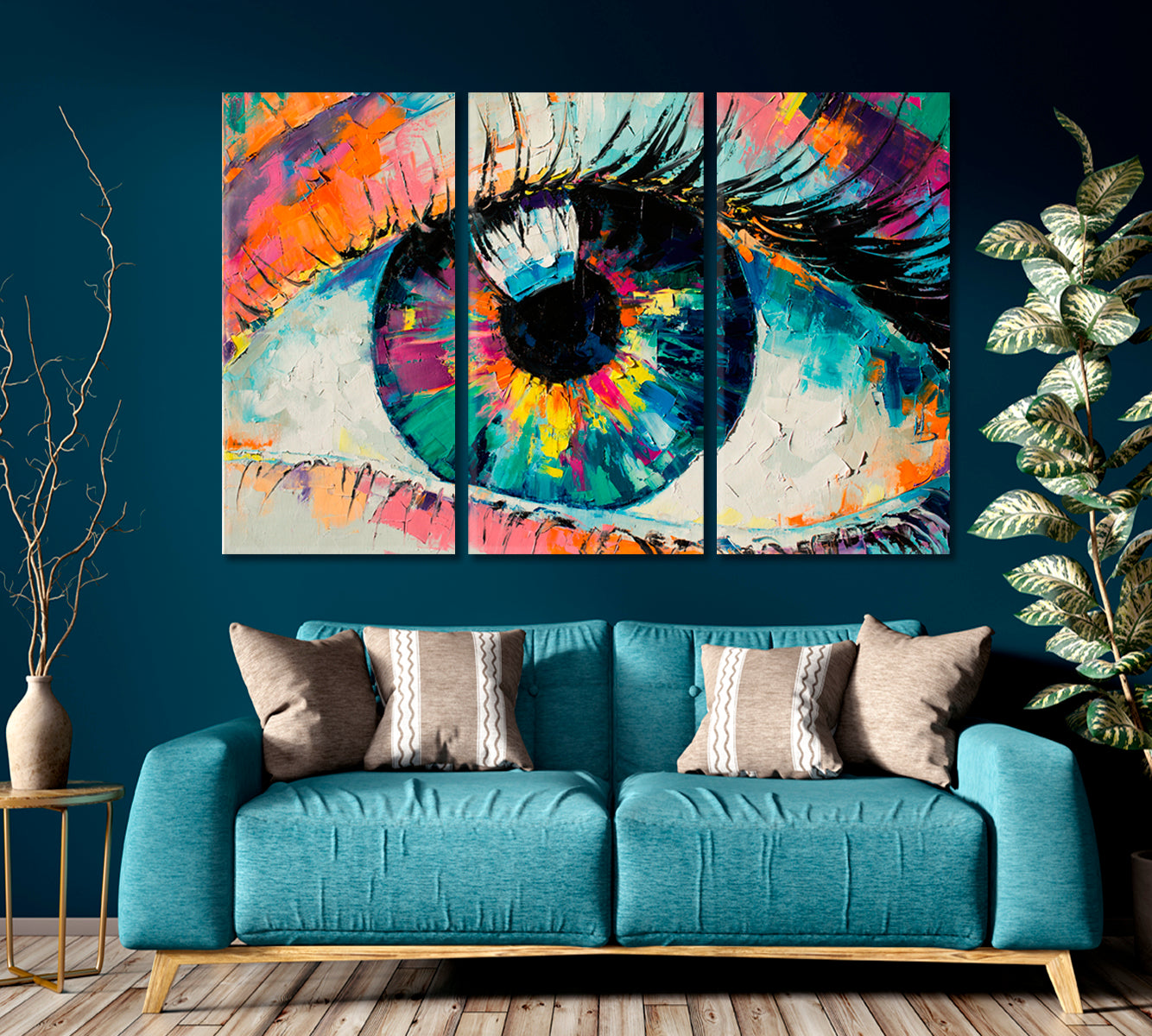 ABSTRACT EYE Colorful Contemporaty Fine Art Artesty 3 panels 36" x 24" 