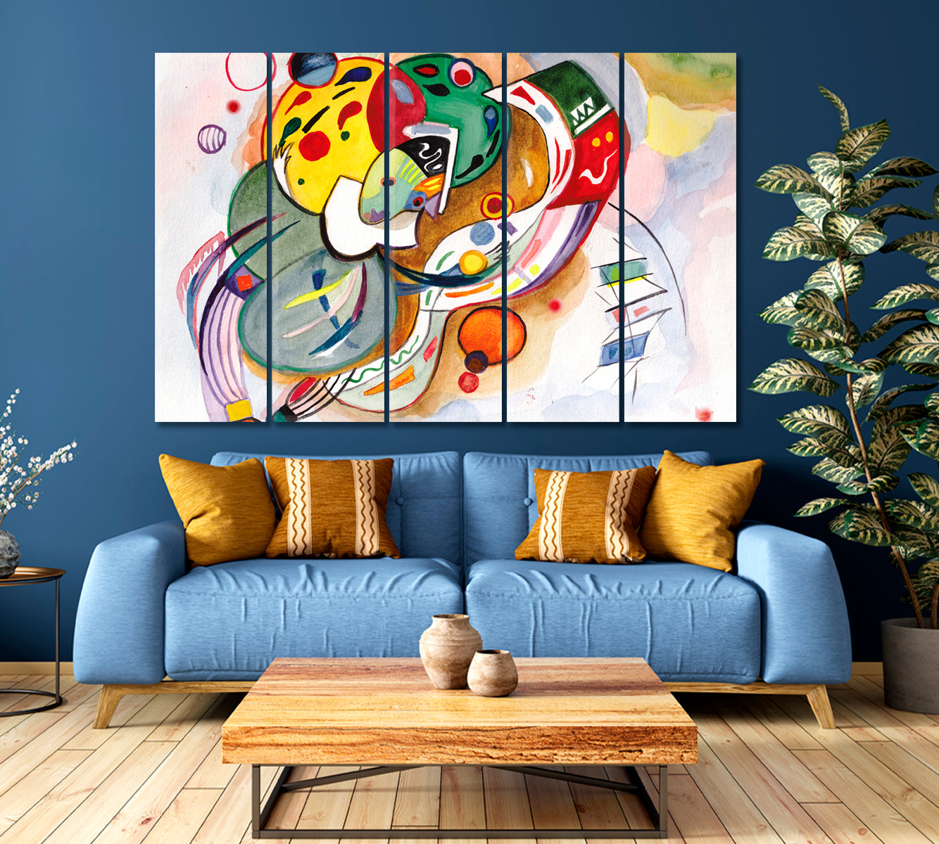 CLOWN Inspired By Kandinsky Trendy Abstract Figurative Contemporary Art Artesty 5 panels 36" x 24" 