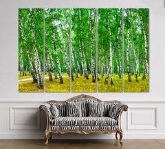 Birch Grove Sunny Summer Day Panorama Nature Wall Canvas Print Artesty 5 panels 36" x 24" 