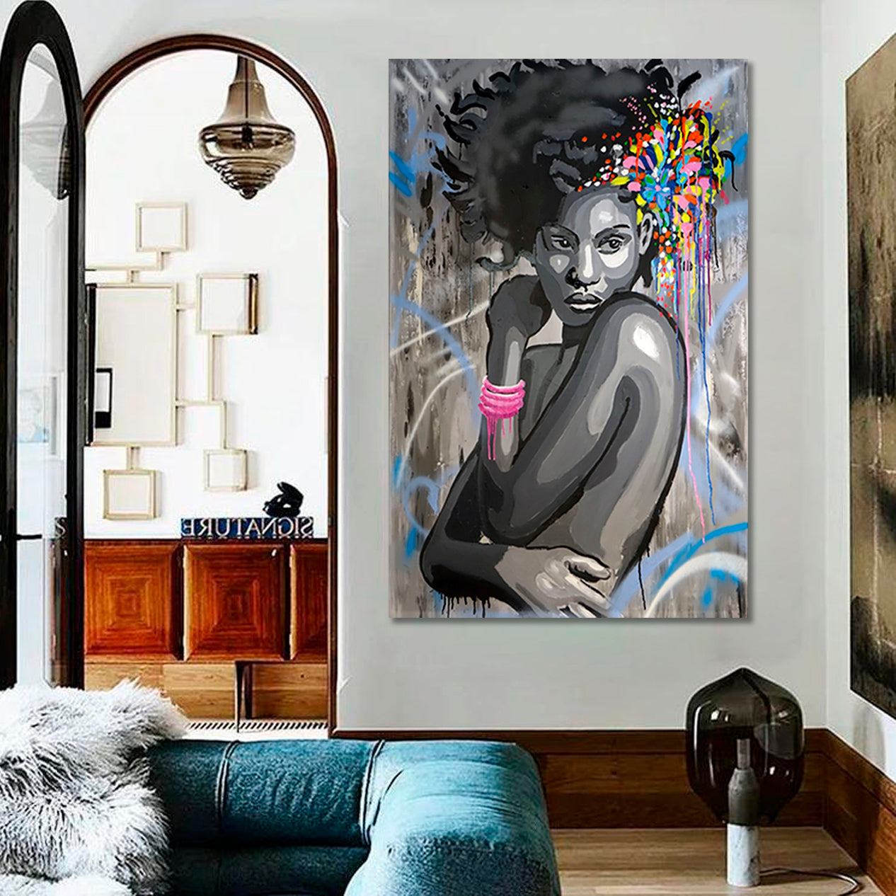 HAIRSTYLE African Beautiful Women Abstract Drip Art Graffiti Style - Vertical Contemporary Art Artesty   