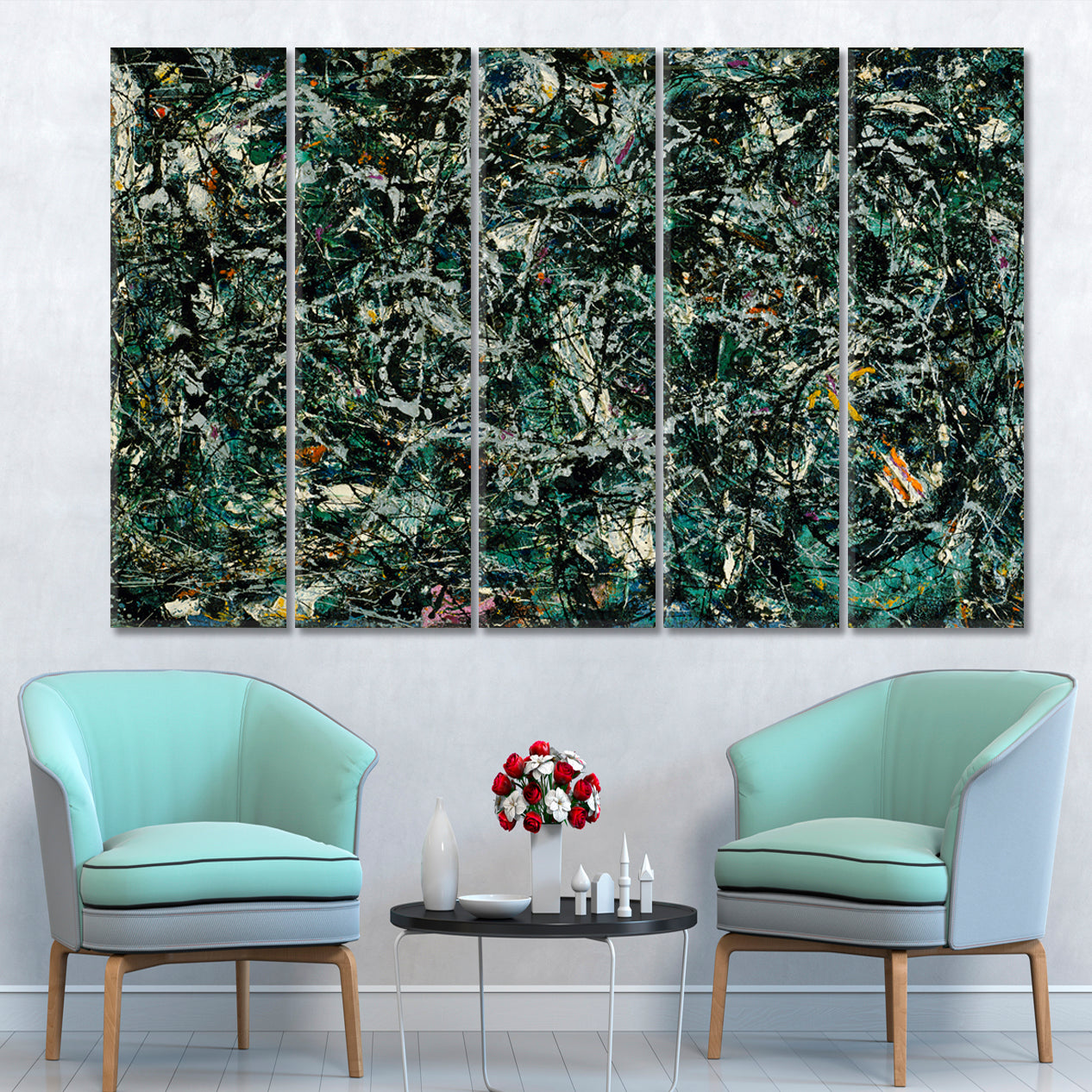 Full Fathom Five Pollock Style Reproduction Abstract Art Print Artesty 5 panels 36" x 24" 