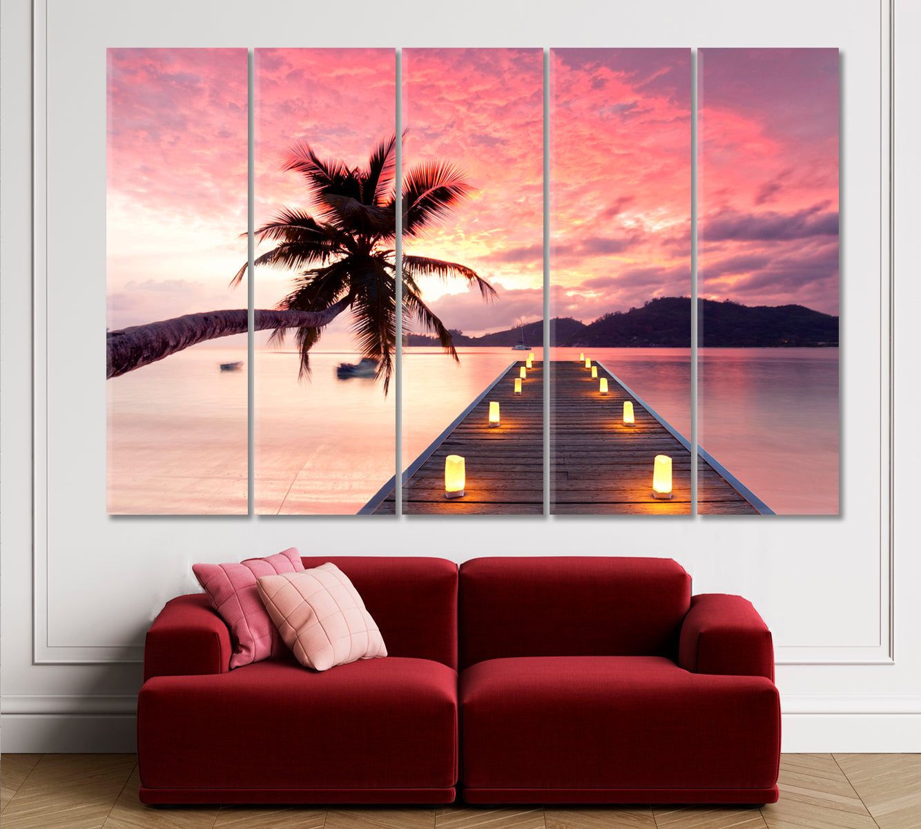 Romantic Pink Sunset Jetty Tropical Beach Picturesque Landscape Scenery Landscape Fine Art Print Artesty   