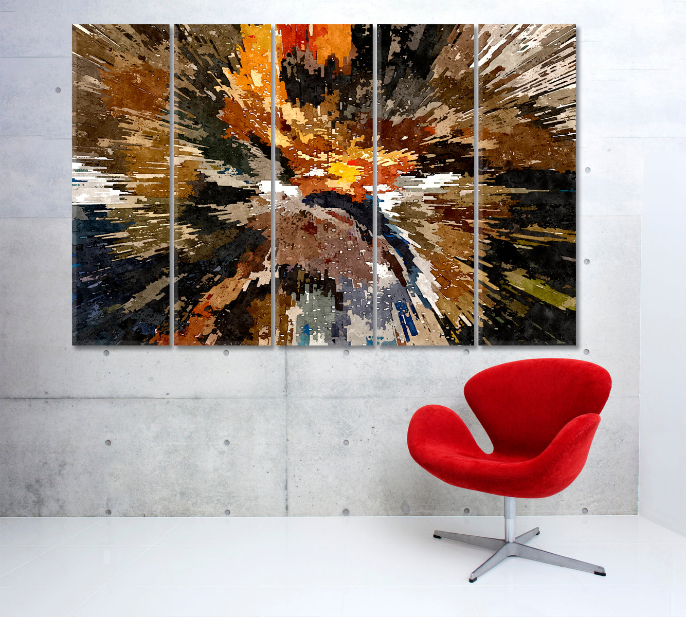 MODERN ART Abstract Splash Black Bron Yellow Tones Abstract Art Print Artesty 5 panels 36" x 24" 