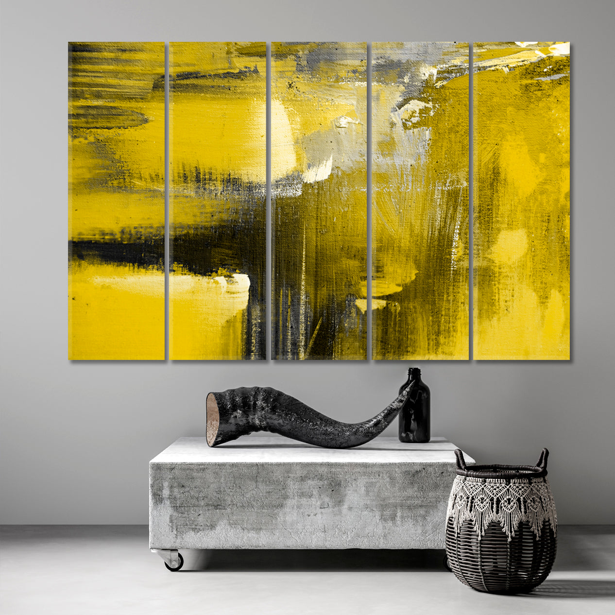 Illuminating and Ultimate Grey Fashion Tones Color Shades Abstract Art Print Artesty 5 panels 36" x 24" 