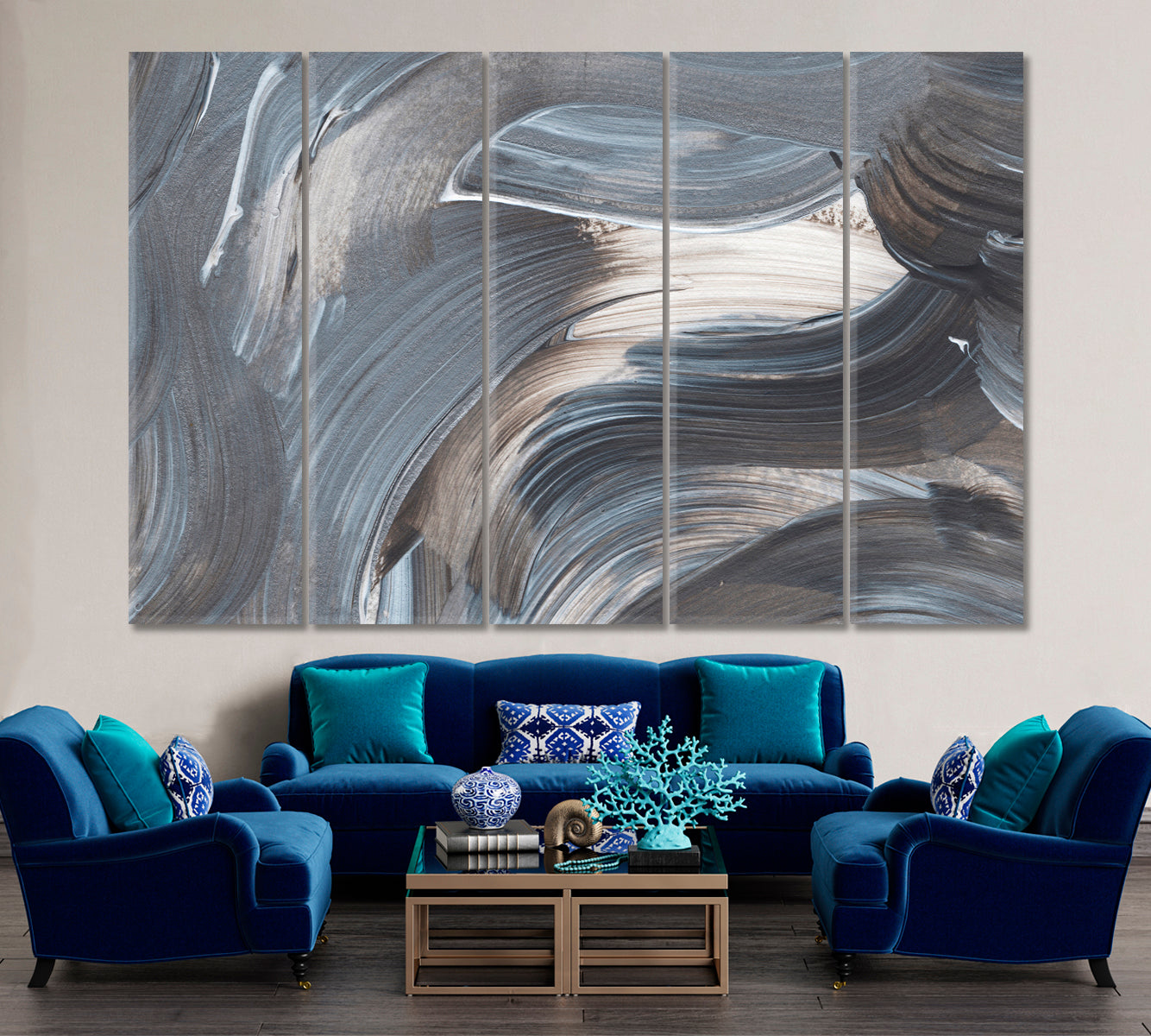 Modern Abstract Brush Strokes Reliefs Grunge Rough Tough Pattern Abstract Art Print Artesty 5 panels 36" x 24" 