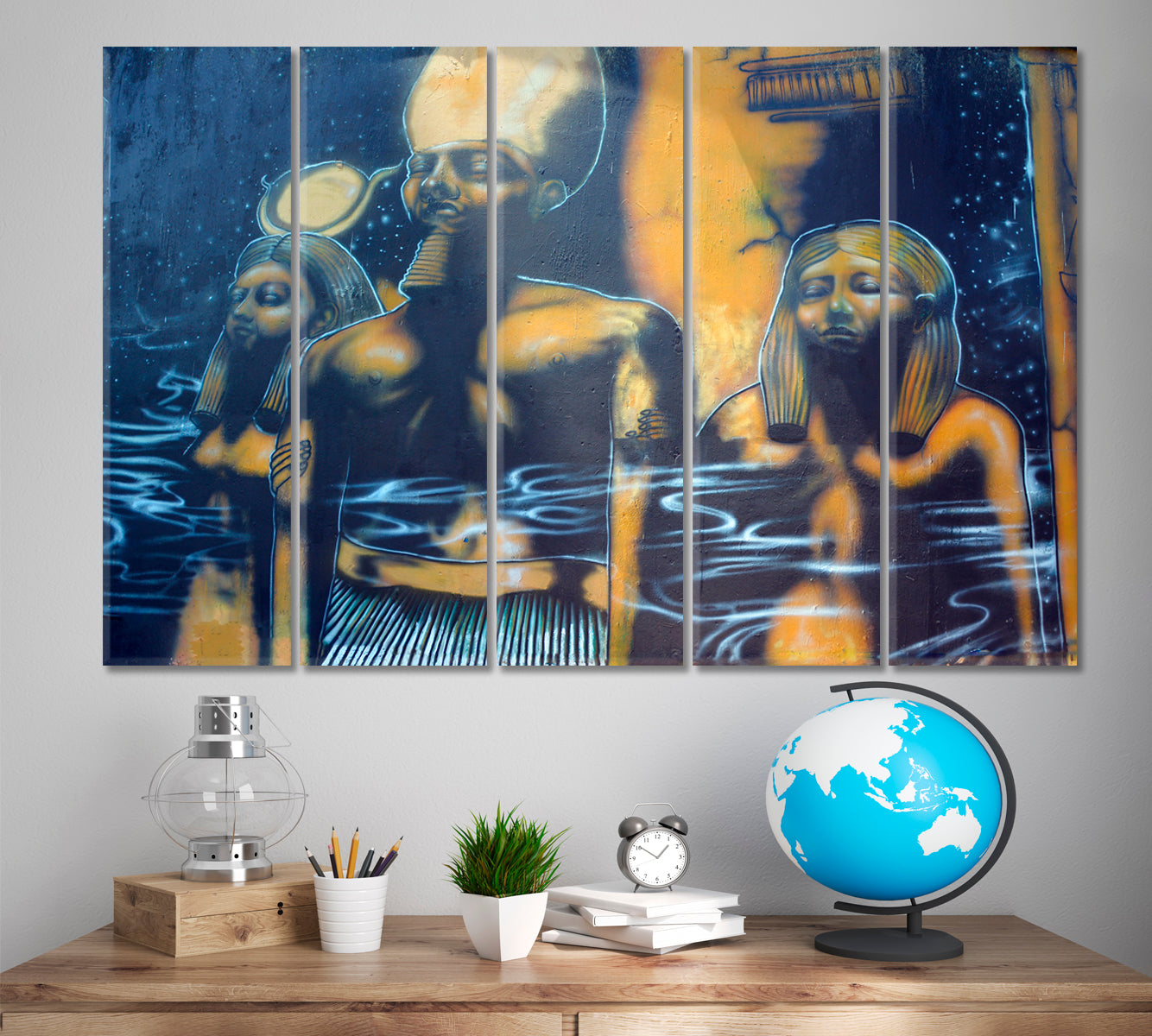 ANCIENT EGYPTIAN PHARAOH Street Art USA Graffiti Contemporary Art Artesty 5 panels 36" x 24" 