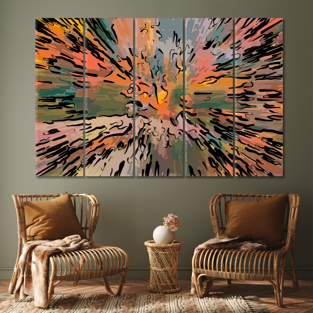 MODERN ART Orange Pale Green Abstract Chaotic Blurred Strokes Abstract Art Print Artesty   