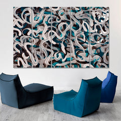 INSPIRED BY POLLOCK Turquoise Brown White Gray Strokes Modern Art Contemporary Art Artesty 5 panels 36" x 24" 