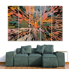 MODERN ART Orange Pale Green Abstract Chaotic Blurred Strokes Abstract Art Print Artesty 5 panels 36" x 24" 