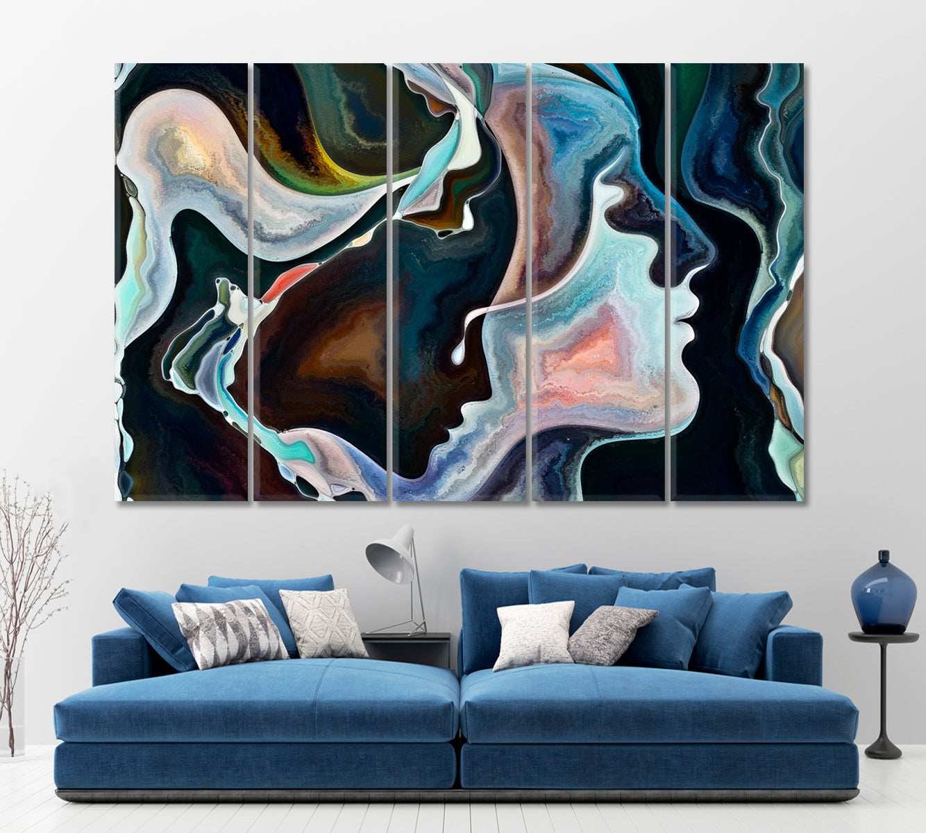 CONSCIOUSNESS Figurative Abstract Expressionism Consciousness Art Artesty 5 panels 36" x 24" 