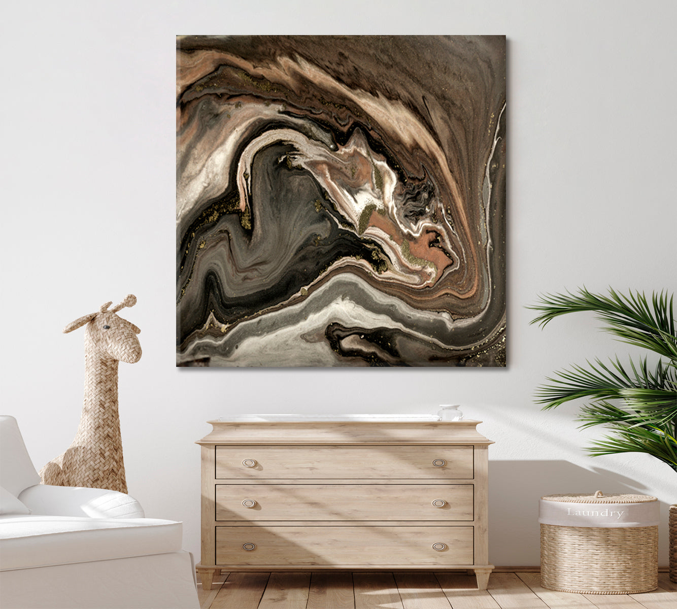Beautiful Brown Abstract Marble Fluid Art, Oriental Marbling Canvas Print Artesty 1 Panel 12"x12" 
