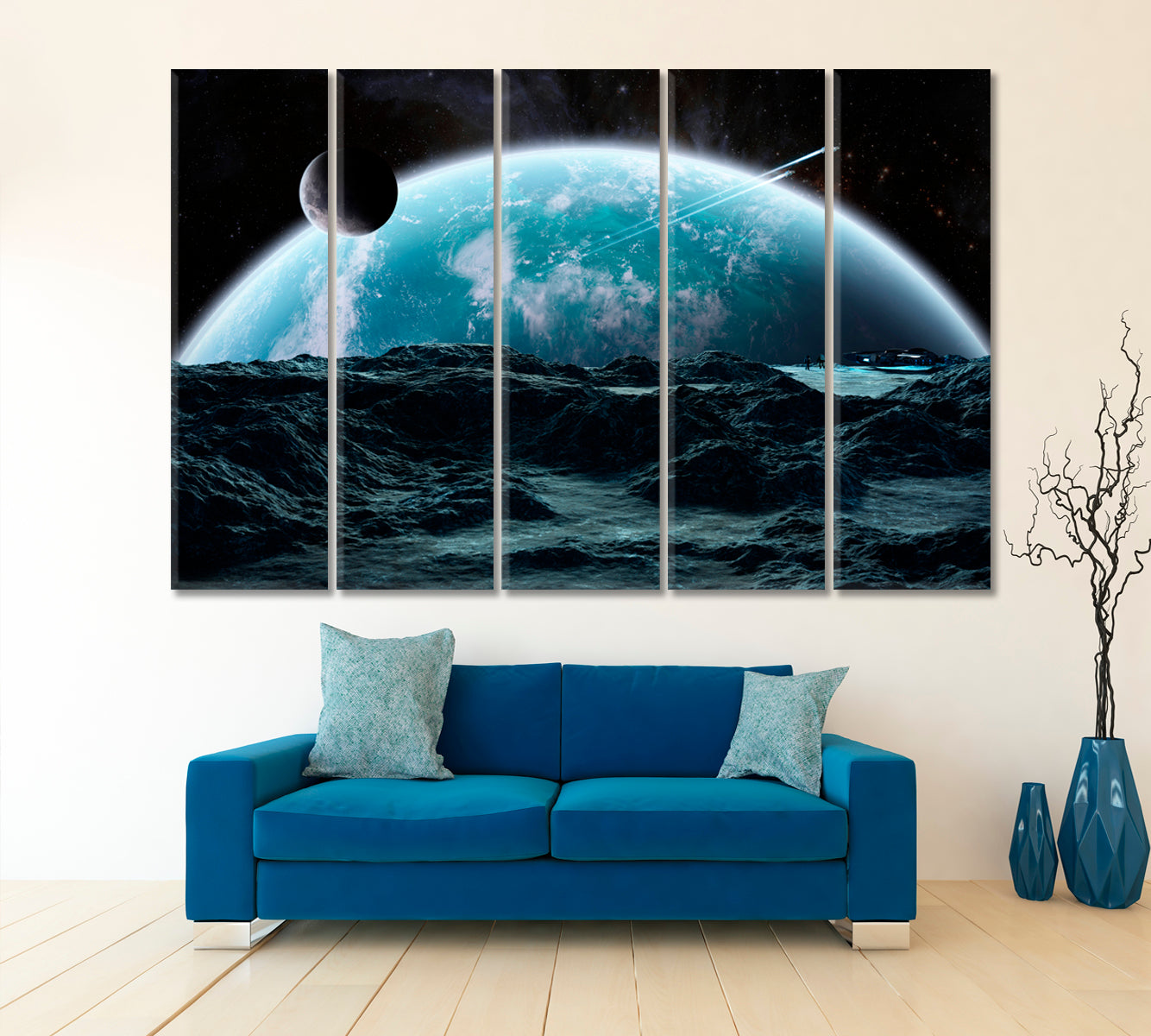 Astronauts Spaceship Exploring Asteroid NASA Poster Celestial Home Canvas Décor Artesty 5 panels 36" x 24" 
