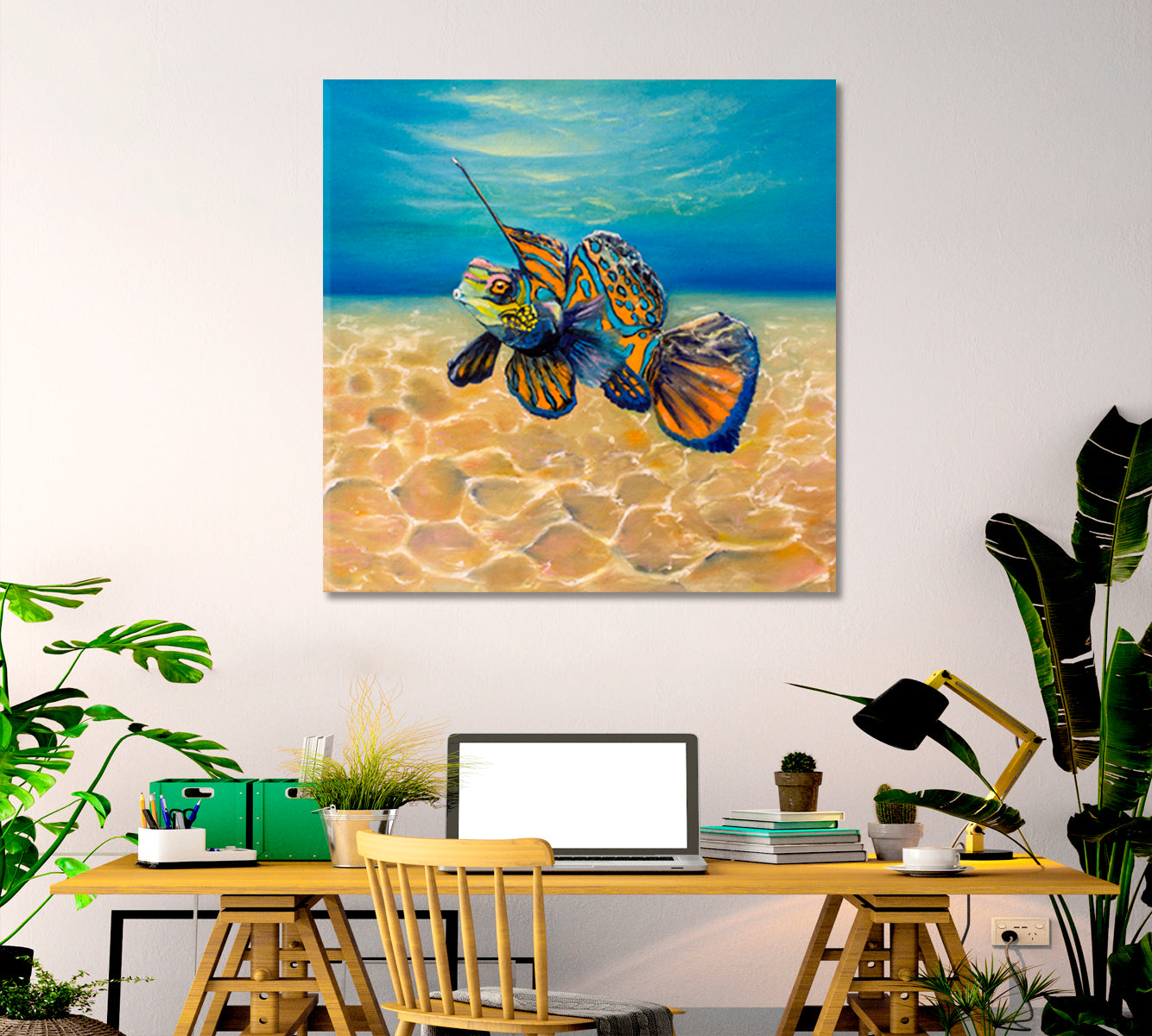 SEA LIFE Mandarin Fish Underwater Landscape - Square Panel Nautical, Sea Life Pattern Art Artesty   