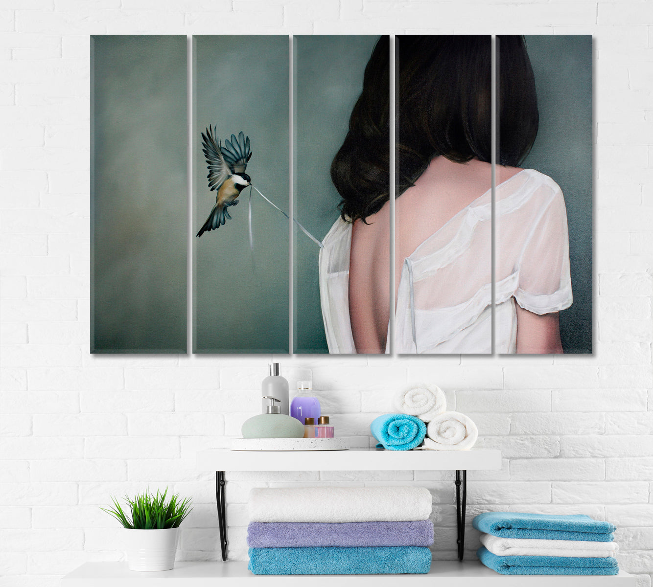 LIGHTNESS Women and Birds Fine Art Artesty 5 panels 36" x 24" 