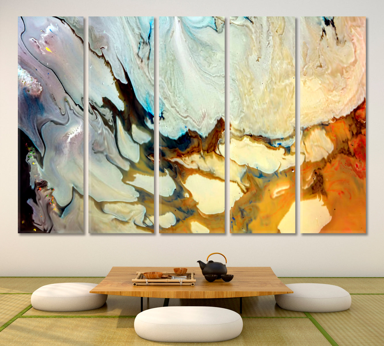 Modern Abstract Fluid Art Marble Fluid Art, Oriental Marbling Canvas Print Artesty 5 panels 36" x 24" 